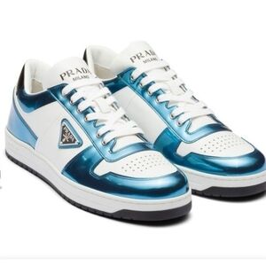 Prada District metallic-effect sneakers In Sky Blue Size UK 9.5/US 10.5